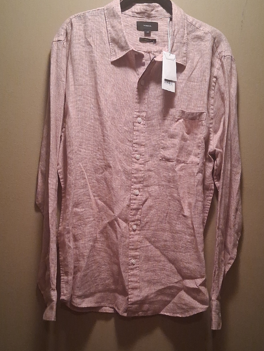 Vince Men's Button-Down Linen Shirt - Dusty Rose W Front Pocket L